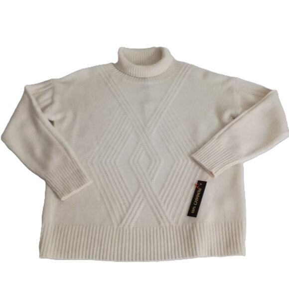 InCashmere 100% Cashmere Cream Roll Neck Sweater Women’s Size M NWT - Picture 1 of 16